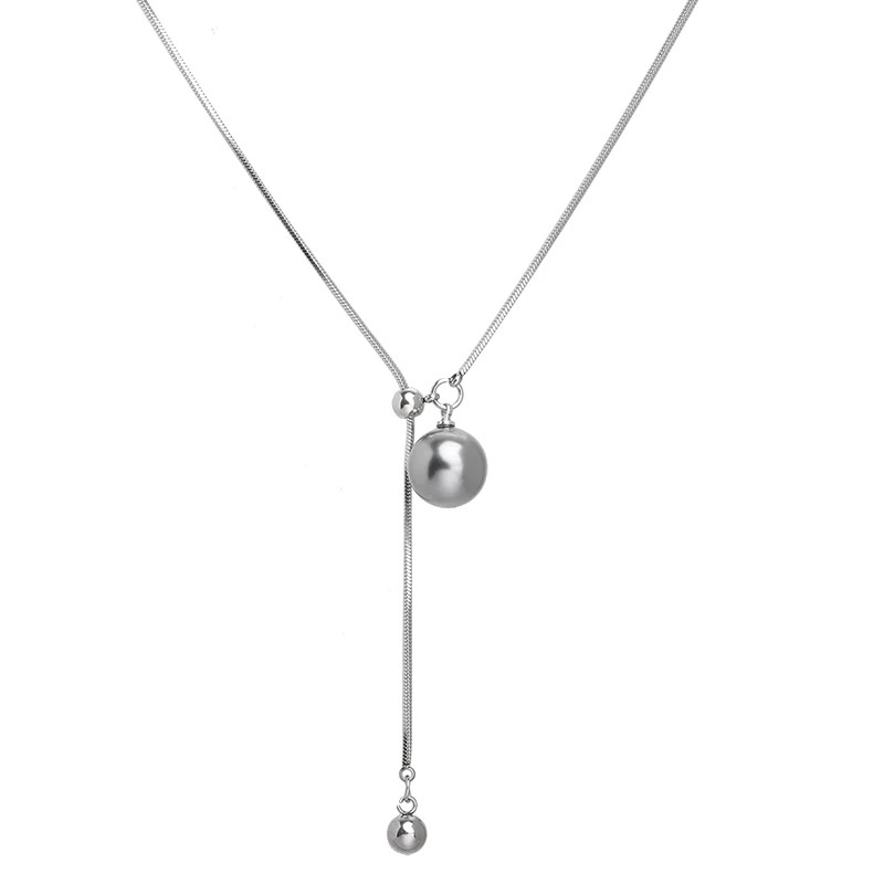 Silver grey pearl snake bone necklace for women's autumn and winter, adjustable long sweater chain, light luxury and niche hoodie accessory Specification image