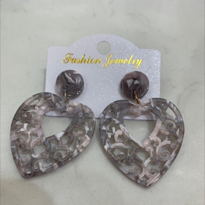 时尚爆款设计风格搭配镂空醋酸桃心耳环尚美饰品-109