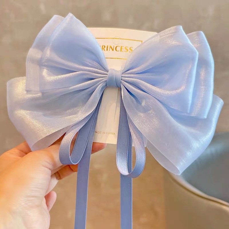 女童发夹超仙珠光纱超大蝴蝶结飘带儿童头饰发卡女孩洋气公主发饰头饰发夹发饰