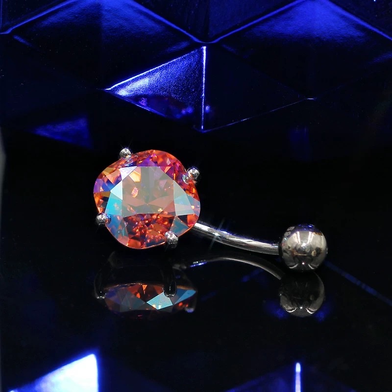 S925银脐钉奥地利进口炫彩钻防过敏脐环欧美肚脐钉女肚皮舞新款潮细节图