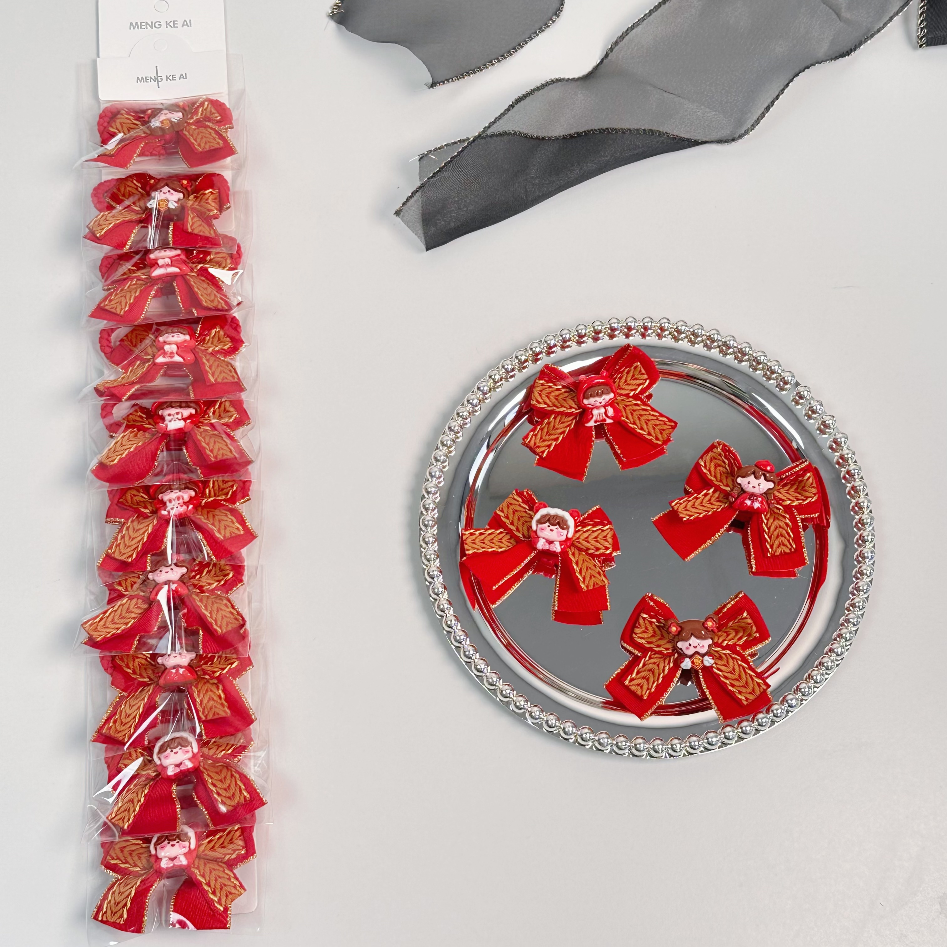 New Year's festive style: Bright red children's headwear, hair tie, hair clip, hair accessory, hair tie, fashionable women's hair tie, leather band, simple and versatile hair decoration, hair tie