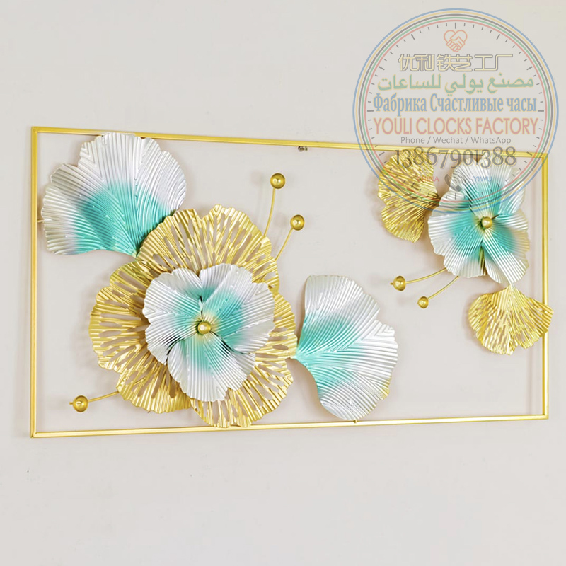 36寸横幅铁艺烤漆银杏叶客厅餐厅装饰壁挂墙饰