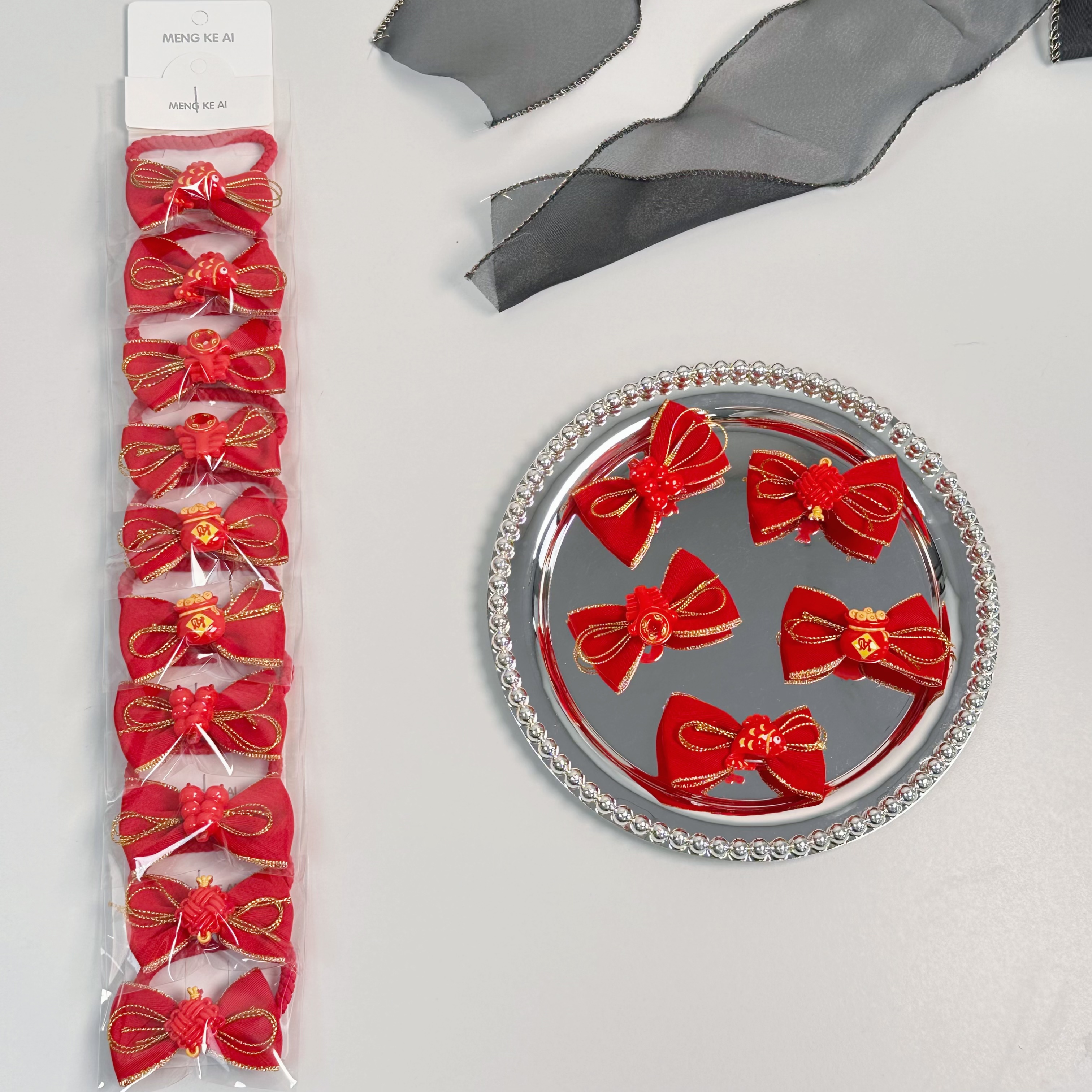 New Year's festive style: Bright red children's headwear, hair tie, hair clip, hair accessory, hair tie, fashionable women's hair tie, leather band, simple and versatile hair decoration, hair tie details Picture