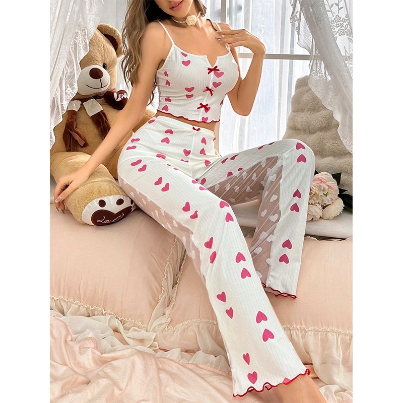 The 2024 new home print color-blocking mesh home wear with a slit front and a halter top pajama set is a cross-border bestseller on Amazon Specification image