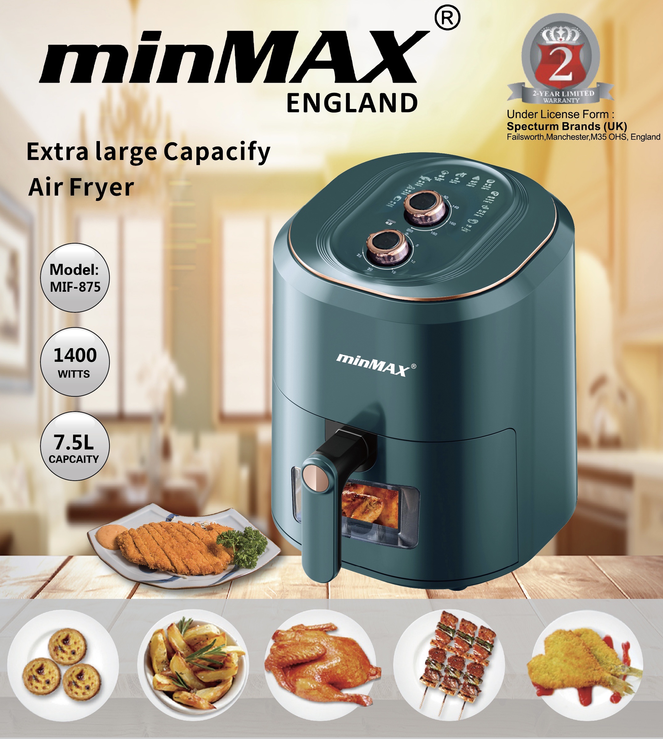 minMAX875/876 7.5L容量空气炸锅 出口商品 空气炸锅 Airfryer 出口口电器 健康烹饪新选择