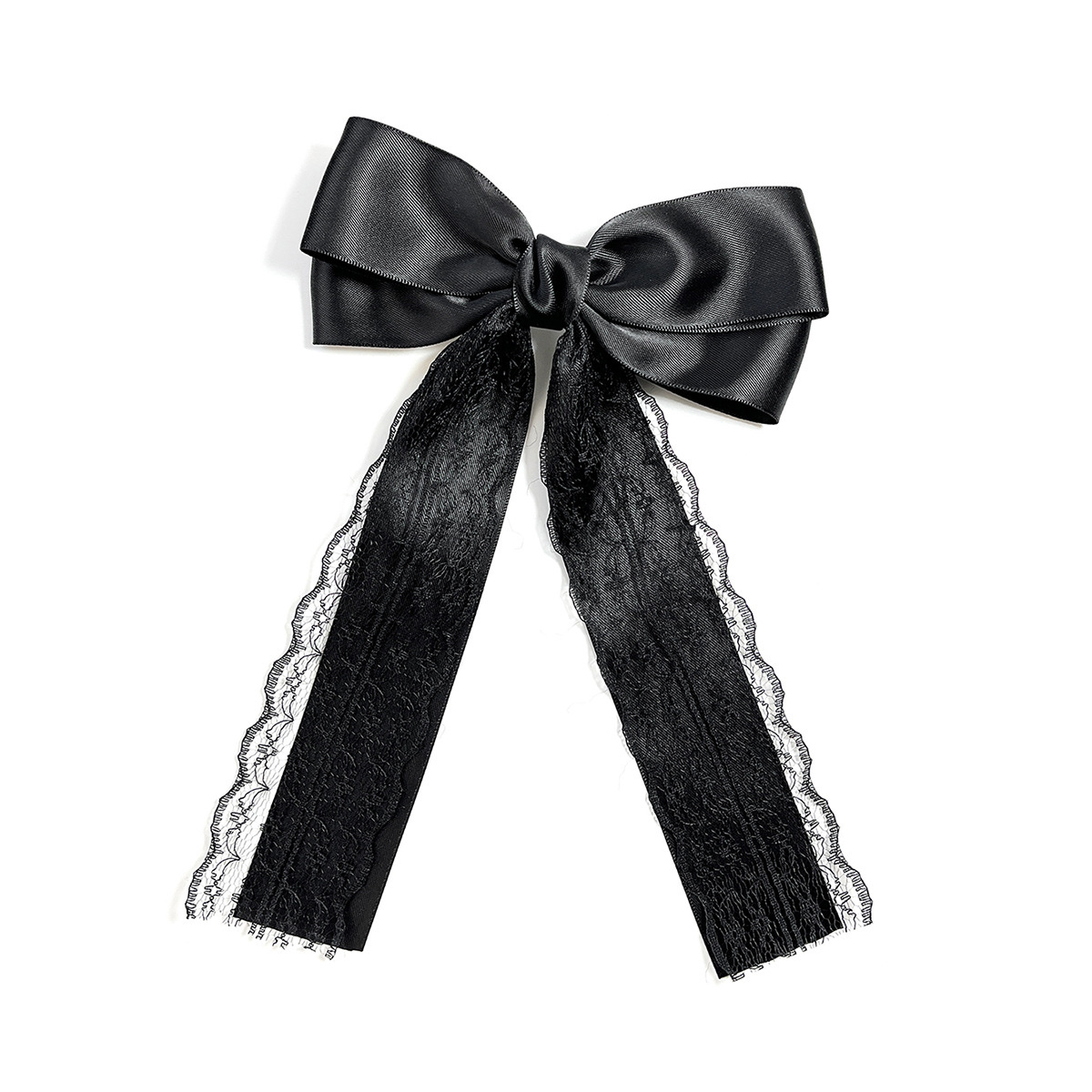 Korean-style lace-trimmed bow ribbon hair clip, a fashionable, elegant and high-end women's hair accessory with a spring clip at the back of the head Item Picture