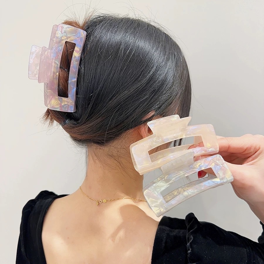 醋酸抓夹后脑勺发夹法式复古人鱼姬色白色发抓头饰发卡鲨鱼夹大号头饰发饰发夹创意饰品产品图