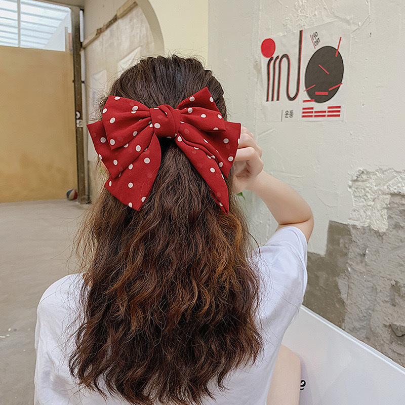 Red New Year bow hair band, women's hair clip, back of the head, elegant and high-end hair accessory, 2023 new style clip headwear Specification image