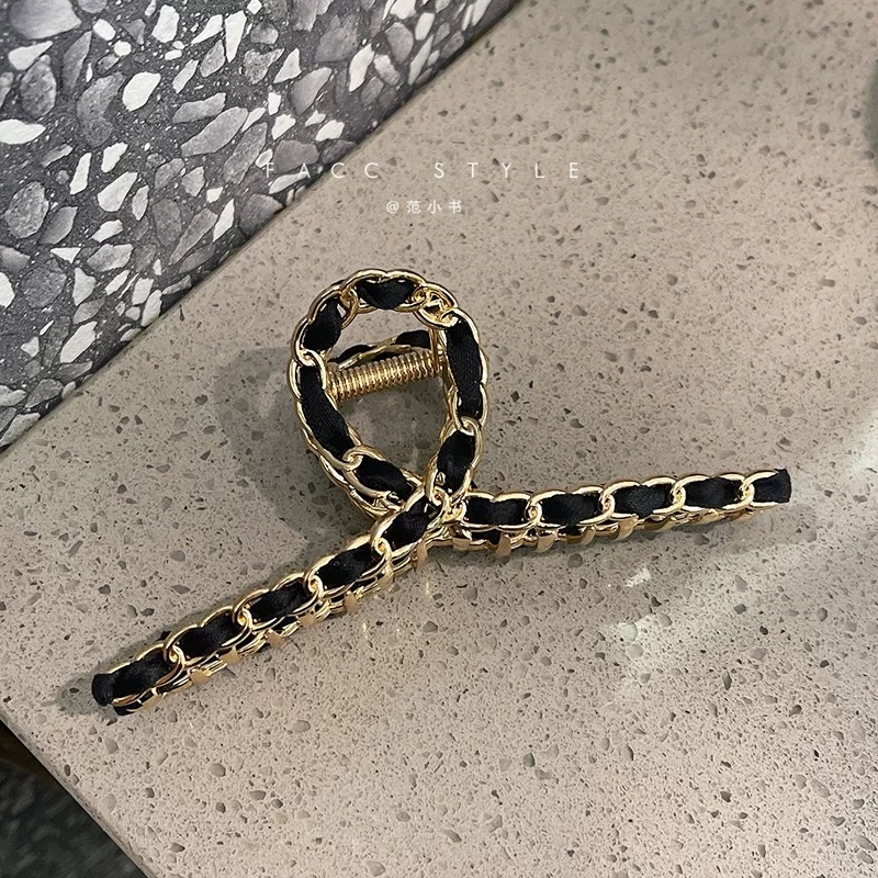 French shark clip, high-end metal chain gripper, large hair gripper, small chanel-style Korean style hair clip, women's headwear