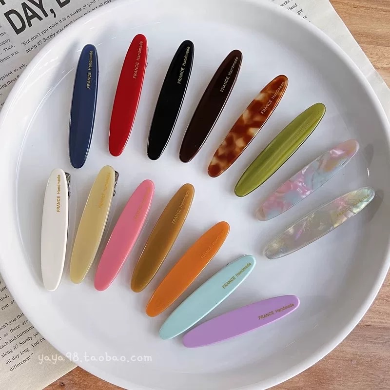 Korean FRANCE small side clip, one-piece clip, French simple duckbill clip, top clip, ink leopard print resin hair clip details Picture