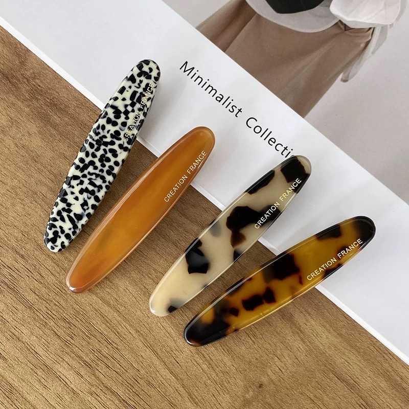 Korean FRANCE small side clip, one-piece clip, French simple duckbill clip, top clip, ink leopard print resin hair clip Item Picture