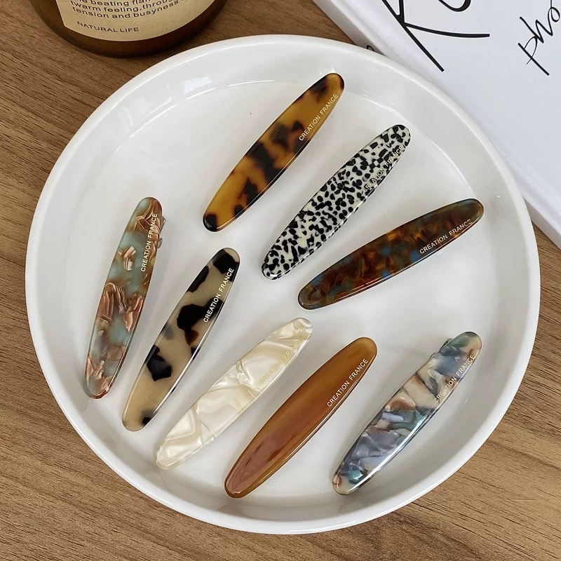 Korean FRANCE small side clip, one-piece clip, French simple duckbill clip, top clip, ink leopard print resin hair clip