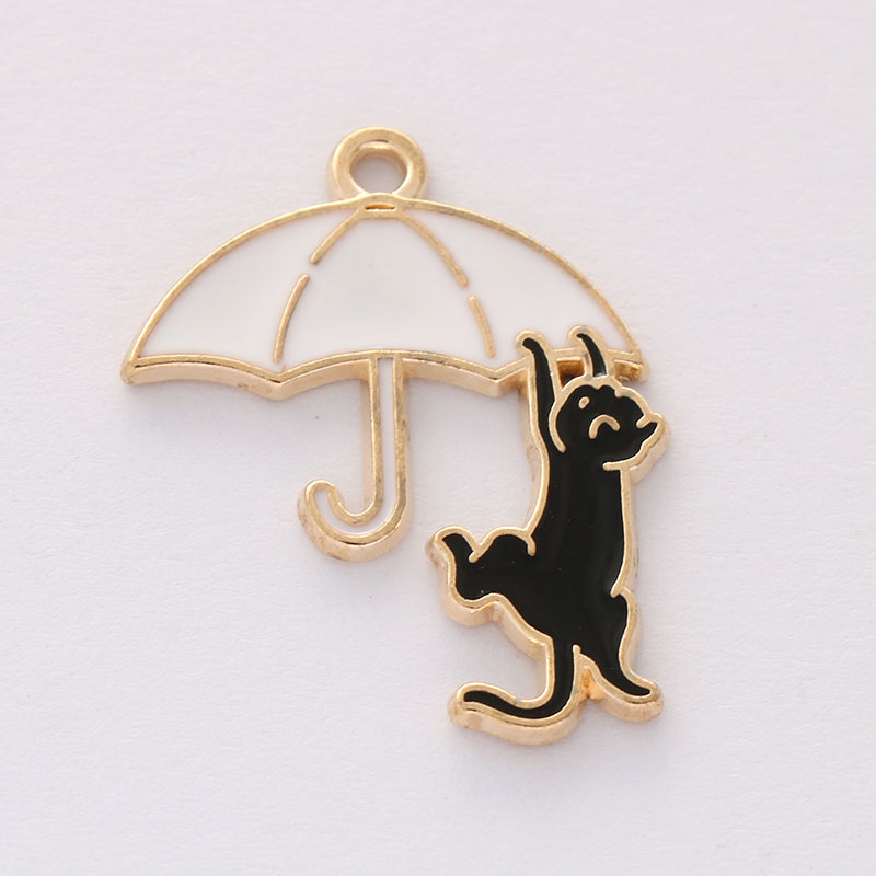 Cartoon and cute black and white cat earrings, necklace, devil ghost black cat alloy oil-dripping pendant, decorative small pendant details Picture