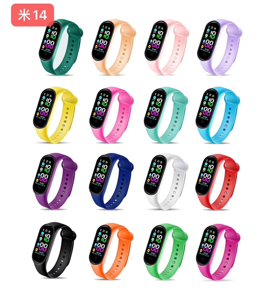 新款生活led手环儿童电子手表初高中学生触摸屏led女孩韩版运动表看时间游泳数码白底实物图