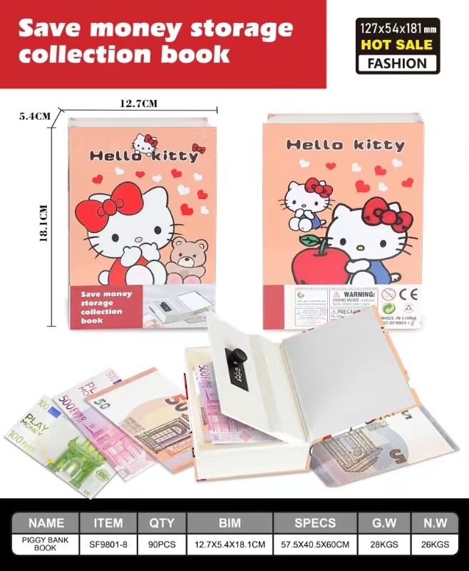 Book safe, password box, cabinet with lock, small lock, small money box, piggy bank, children's household storage and organization Item Picture