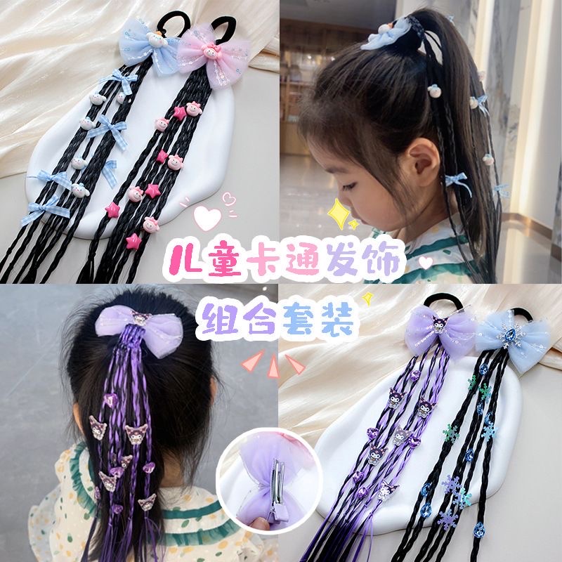 2024超仙网红儿童假发麻花辫发圈甜酷拳击辫子小女孩高马尾蝴蝶结