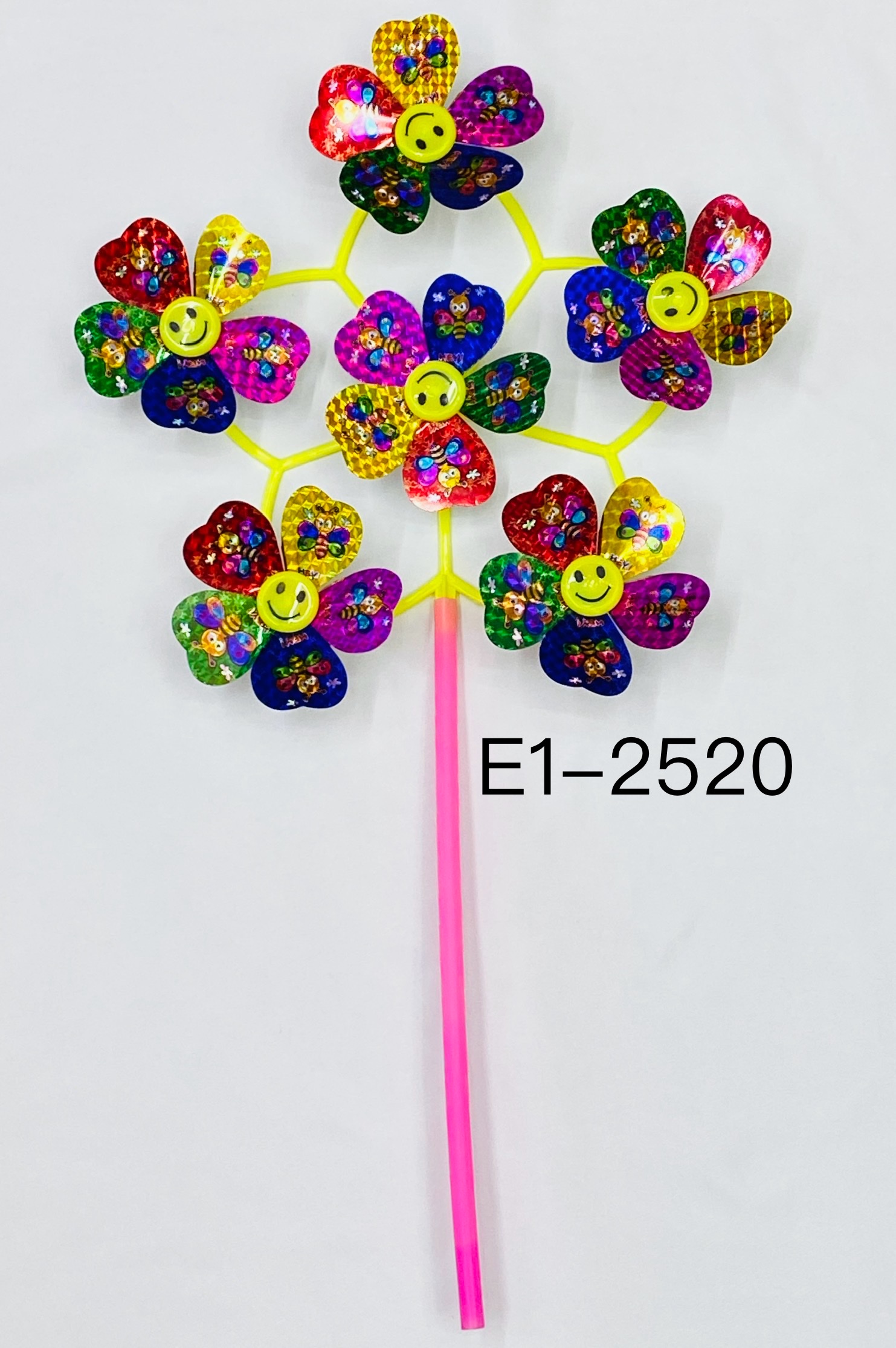 厂家直销六轮镭射亮片风车笑脸六轮亮片风车地摊景区热卖玩具印彩昆虫亮片儿童手持卡通风车详情图5