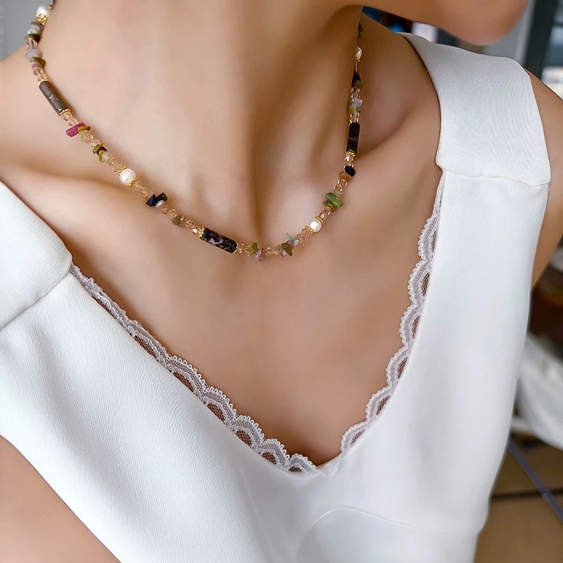 碧玺黑线红纹天然石项链简约个性详情图3