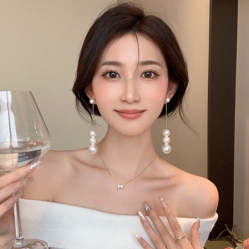 长款珍珠流苏耳环女网红小众设计感高级感气质耳钉银针轻奢耳饰潮详情图4