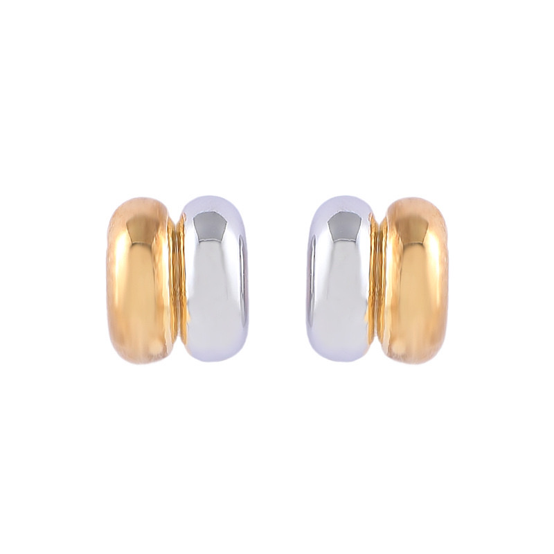 Cold and elegant metal gold and silver contrasting color high-end stud earrings, trendy and stylish earrings, short and simple ear clip accessories