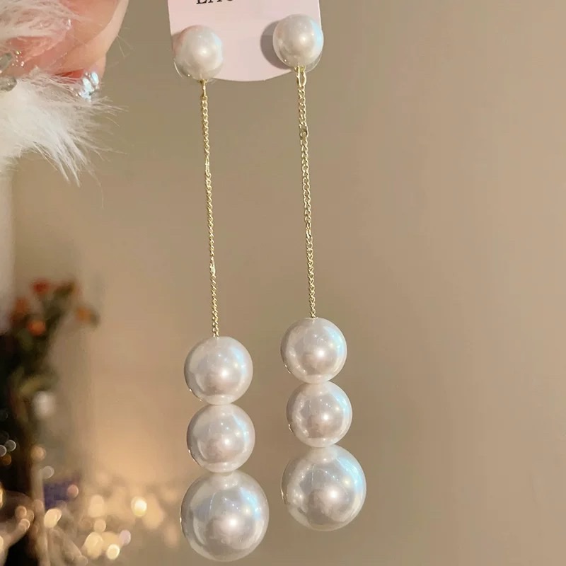 长款珍珠流苏耳环女网红小众设计感高级感气质耳钉银针轻奢耳饰潮细节图