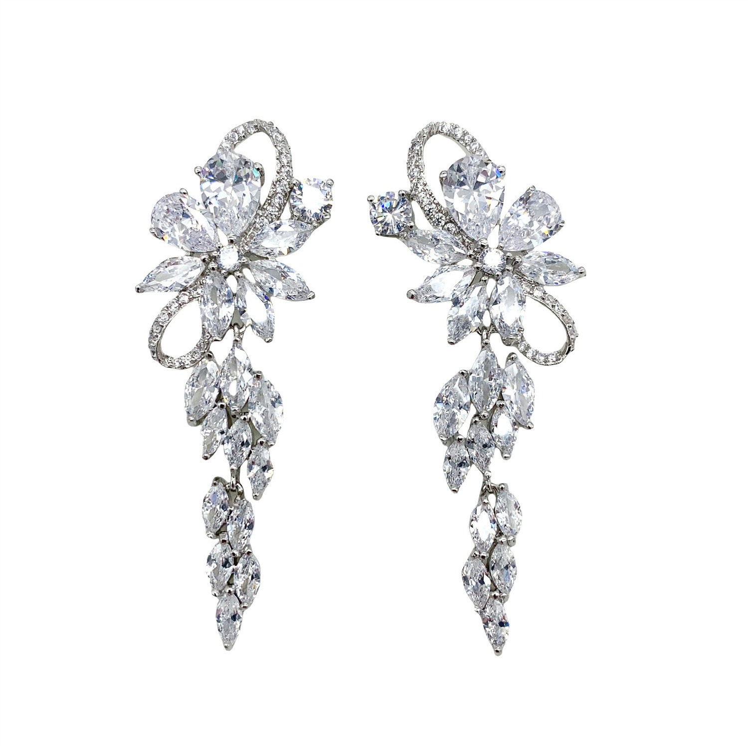 New Korean high-end stud earrings, European and American exaggerated long style trendy zircon oval style earrings and earrings, women's accessories