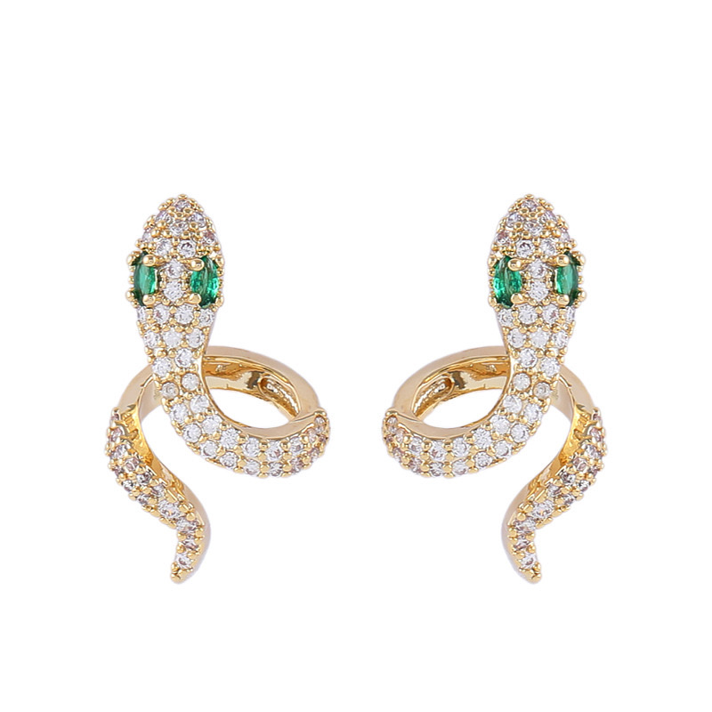 In 2025, high-end and light luxury European and American snake-shaped ear clips, individual and elegant earrings, stud earrings, women's autumn and winter zodiac year earrings and accessories
