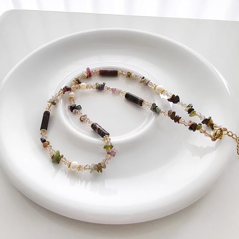 碧玺黑线红纹天然石项链简约个性详情图2