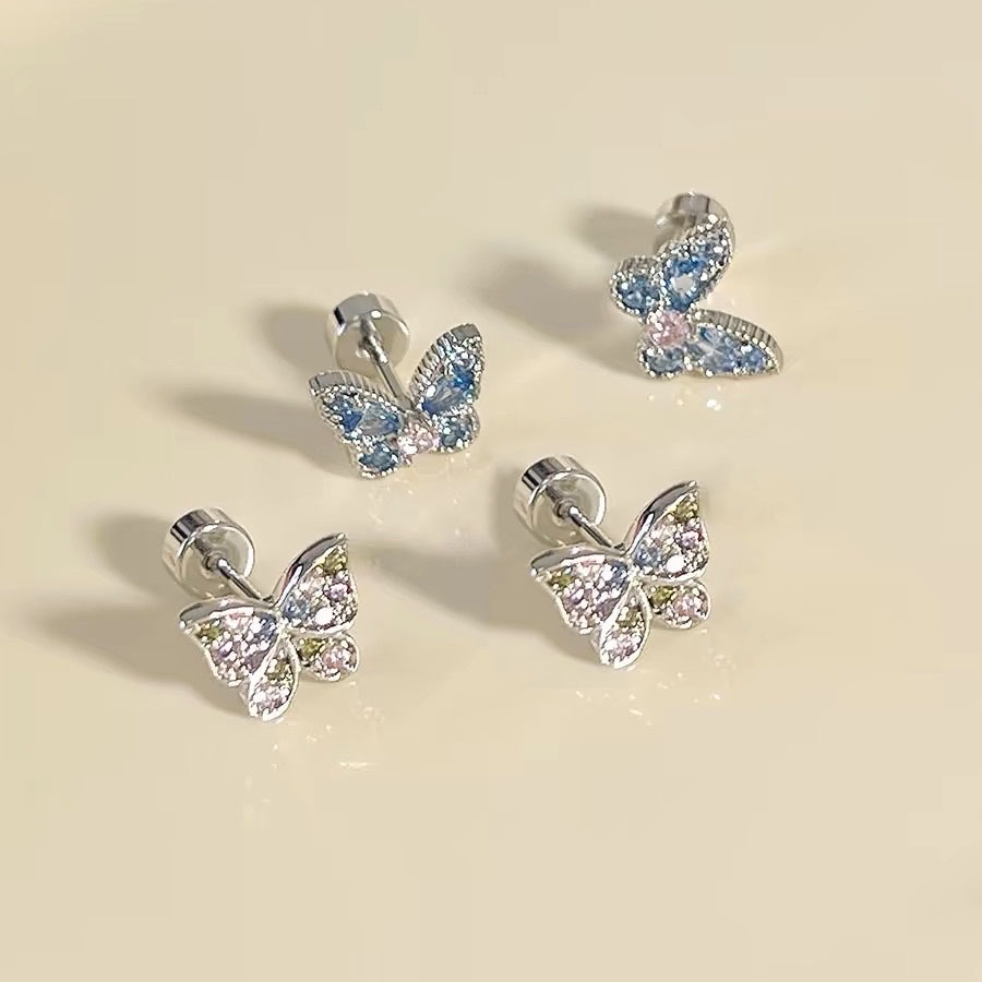 Super shiny colorful little butterfly ear studs, high-end feel, no need to remove titanium steel cochlear ear bone stud accessories for sleeping and bathing