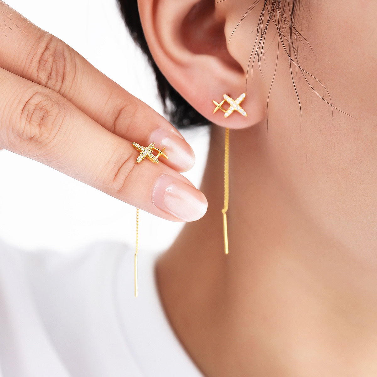 The octagonal tassel ear thread exudes a sense of high-end fashion. The ear studs are a light luxury accessory for women, versatile and trendy. It is a simple yet exquisite accessory Application Scenario