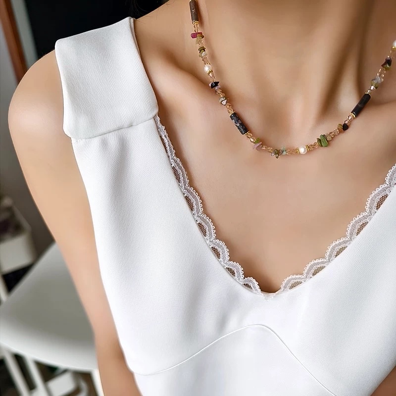 碧玺黑线红纹天然石项链简约个性图