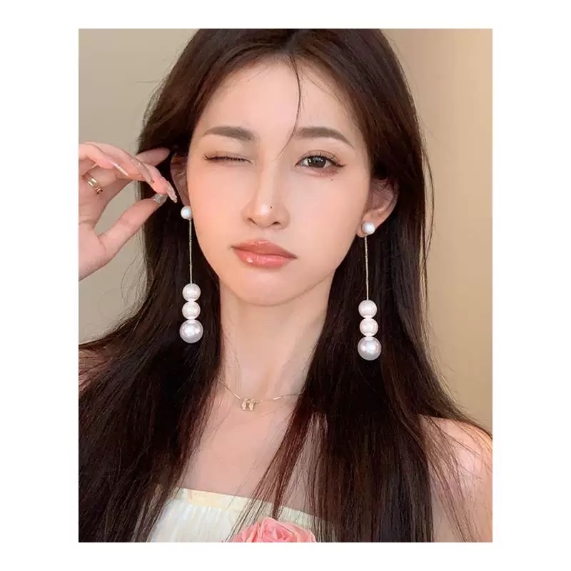 长款珍珠流苏耳环女网红小众设计感高级感气质耳钉银针轻奢耳饰潮产品图