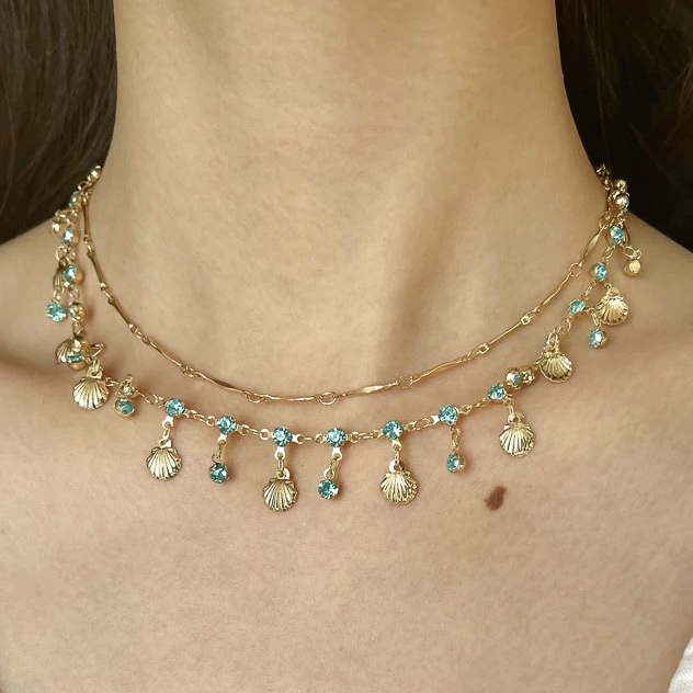 【 Tears of the Sea God 】 Double-layered Titanium Steel Shell Pendant necklace accessory for women's 2024 new style collarbone chain Application Scenario