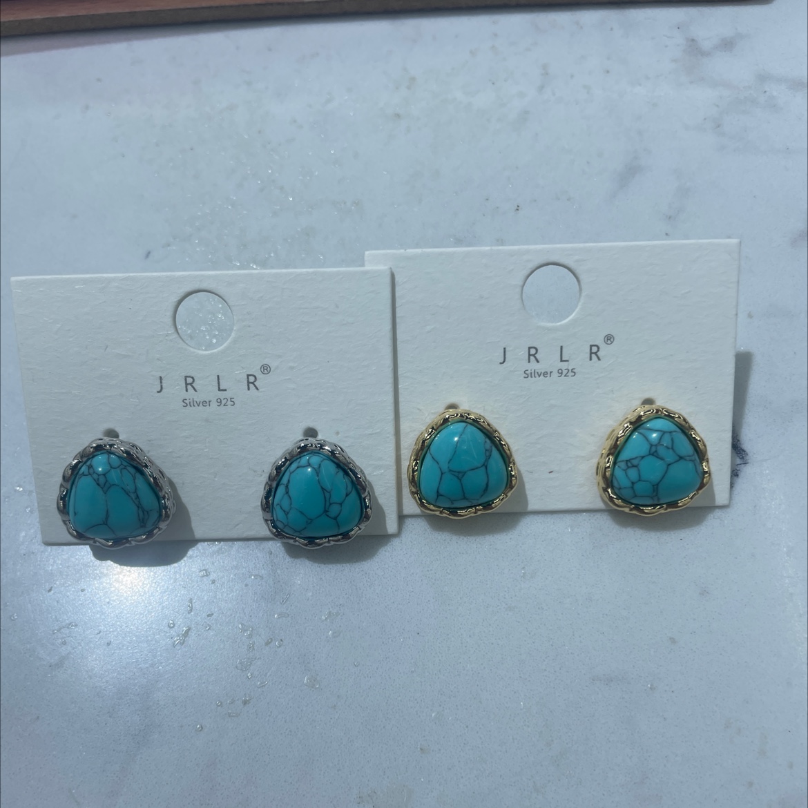 韩版耳环蓝色松石搭配精致玻璃耳环 高质量不锈钢耳饰 韩版流行饰品 时尚耳环女士饰品耳环耳饰