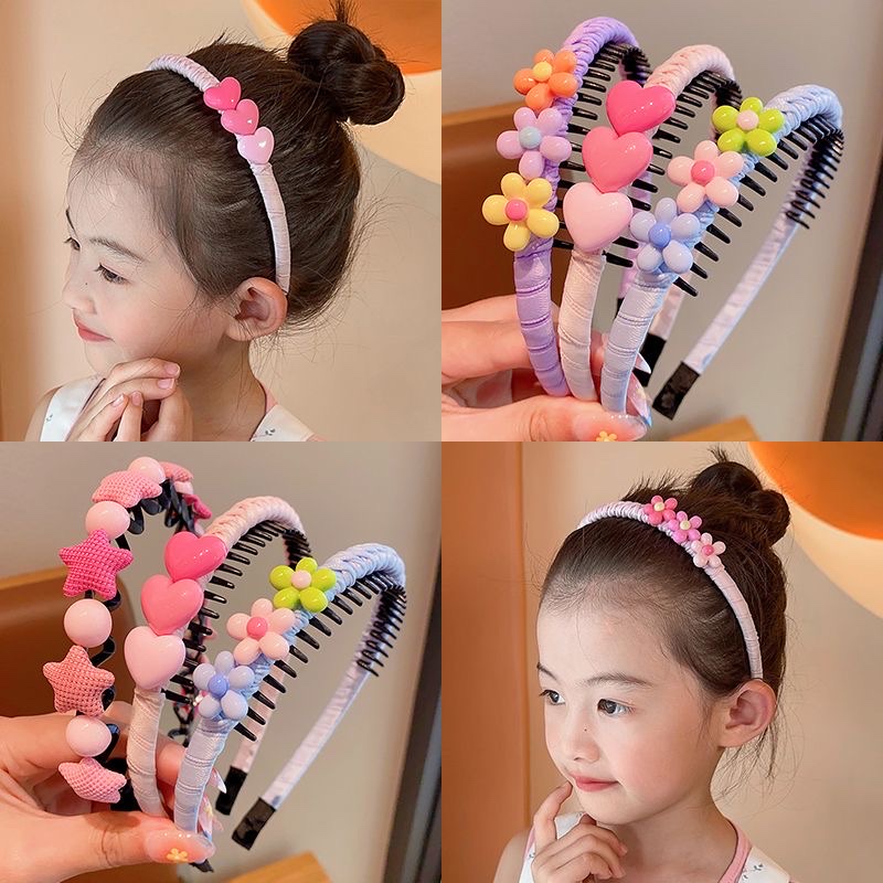 儿童刘海碎发神器女童夏季花朵爱心带齿发箍宝宝不勒头小女孩头饰产品图