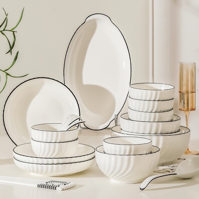 日式简约黑线玄月碗现代高颜值创意家用餐具碗网红米饭碗单个汤面碗新款批发图