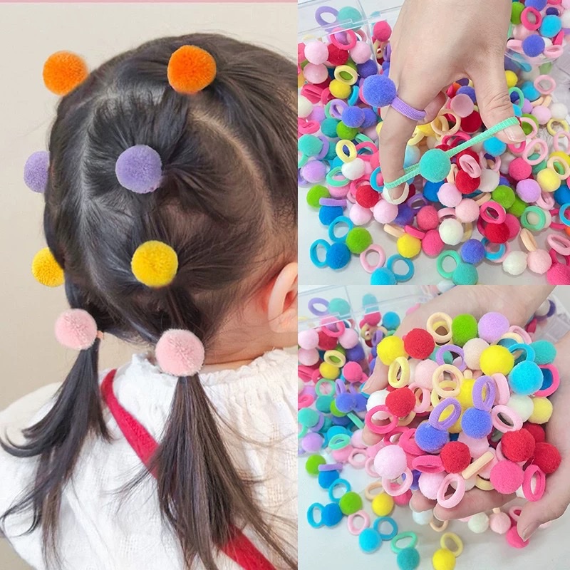 The girl's colorful pom-ball hair band is super cute. The new rubber band is adorable for kindergarten girls. The hair band has a bouncy elasticity