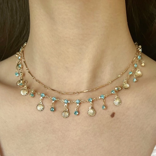 【 Tears of the Sea God 】 Double-layered Titanium Steel Shell Pendant necklace accessory for women's 2024 new style collarbone chain detail image 4