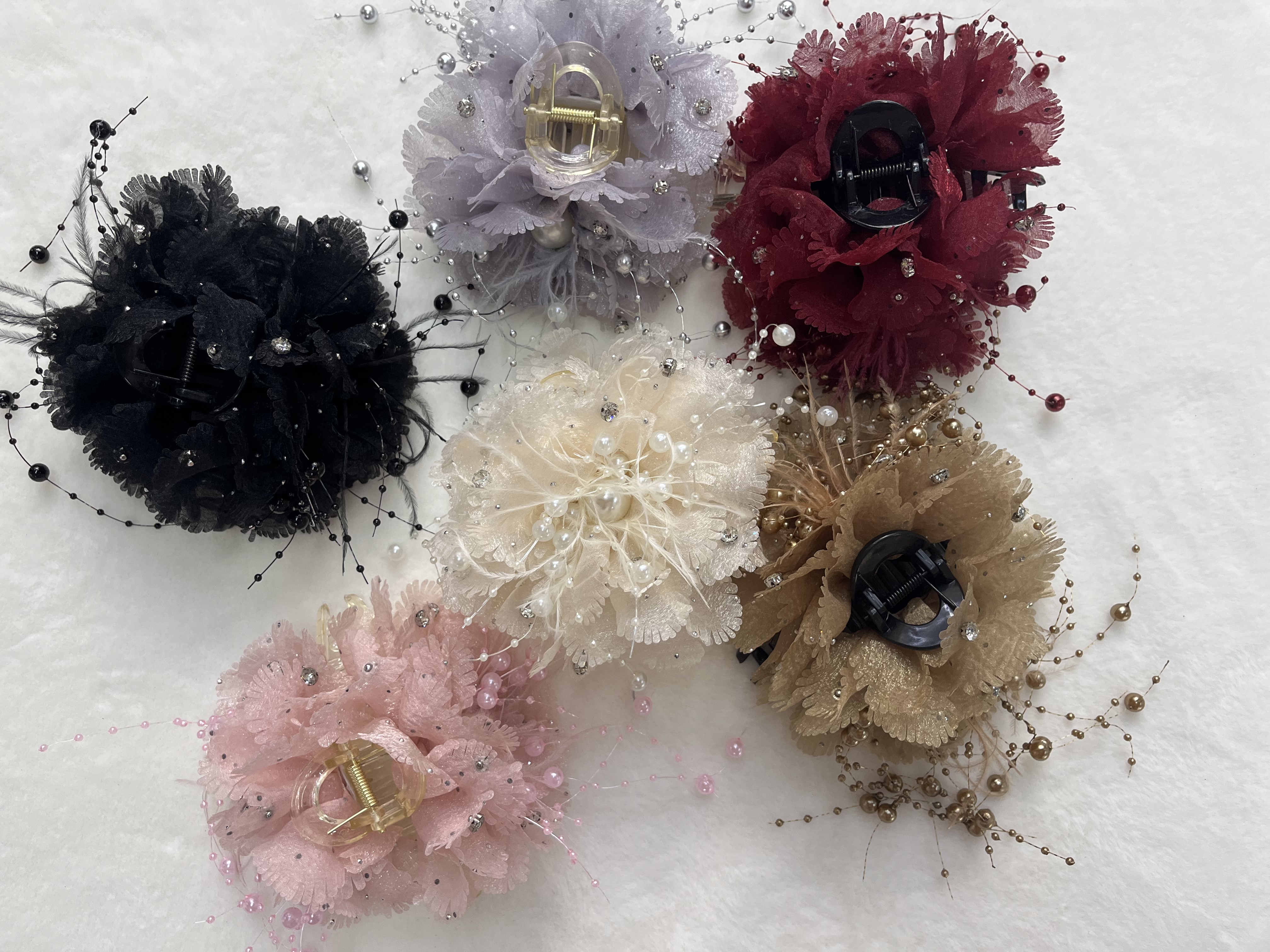 Korean style trendy peony tassel grab clip, 13 cm bottom clip Item Picture