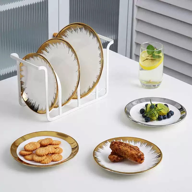 新款镀金陶瓷吐骨碟精致高级感餐蝶家用水果小盘子饭店圆形扫金菜盘子