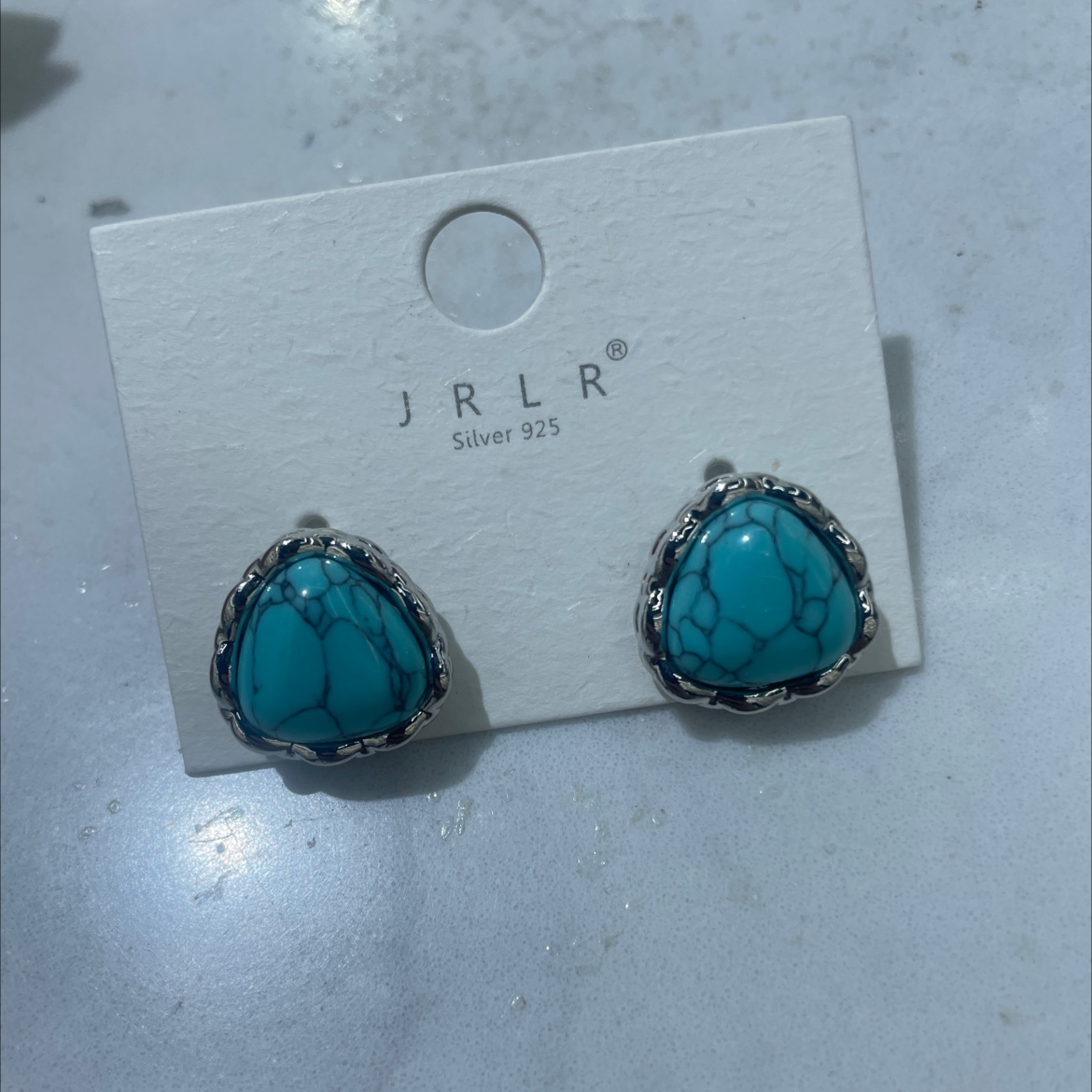 Korean style earrings, blue turquoise paired with exquisite glass earrings, high-quality stainless steel earrings, Korean style trendy accessories, fashionable earrings, ladies' accessories, earrings and earrings details Picture
