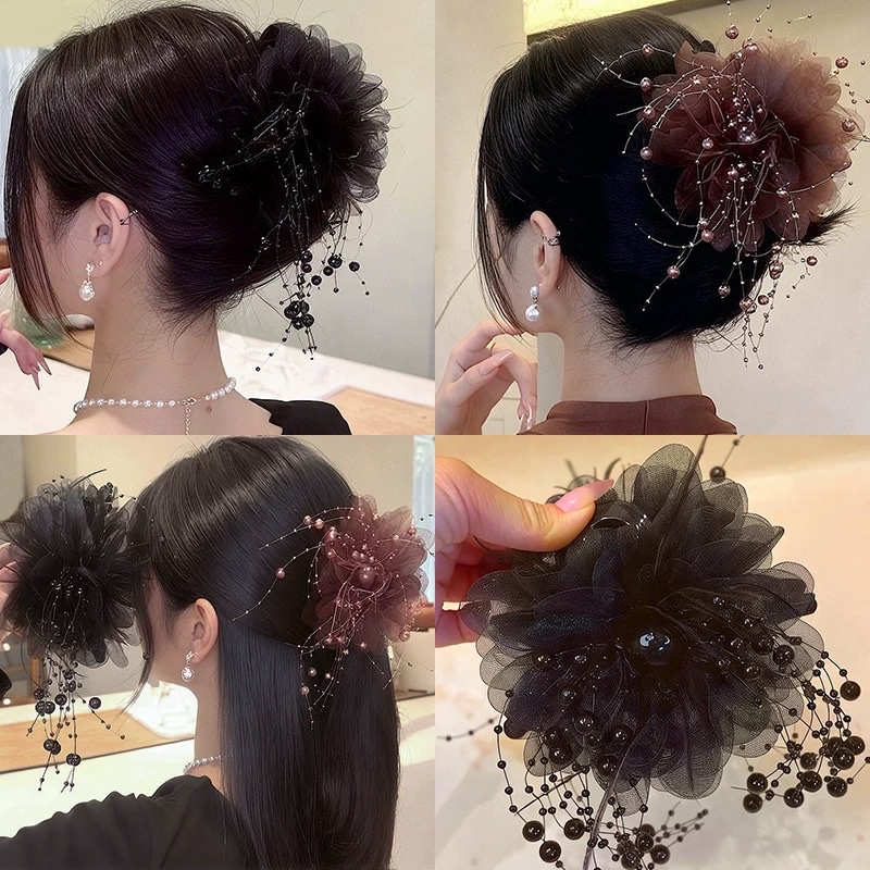 Korean style trendy peony tassel grab clip, 13 cm bottom clip Specification image