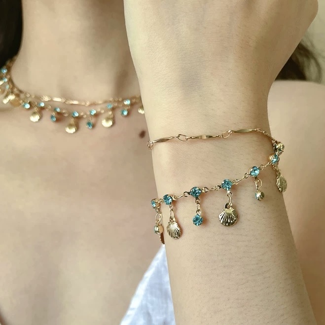 【 Tears of the Sea God 】 Double-layered Titanium Steel Shell Pendant necklace accessory for women's 2024 new style collarbone chain detail image 5