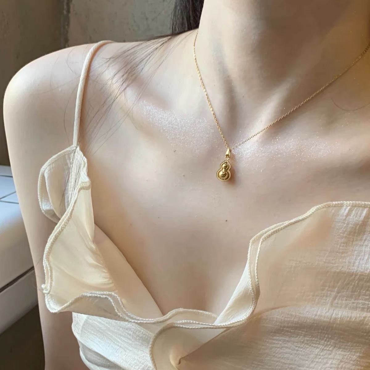 金色福禄双全十字项链女镶边葫芦吊坠套链轻奢高级感古法锁骨链女项链项链