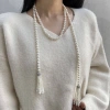 Ancient-style Hanfu accessory tassel pearl long necklace with wheat ears and diamond tassels, a high-end look, a multi-purpose sweater chain Item Picture