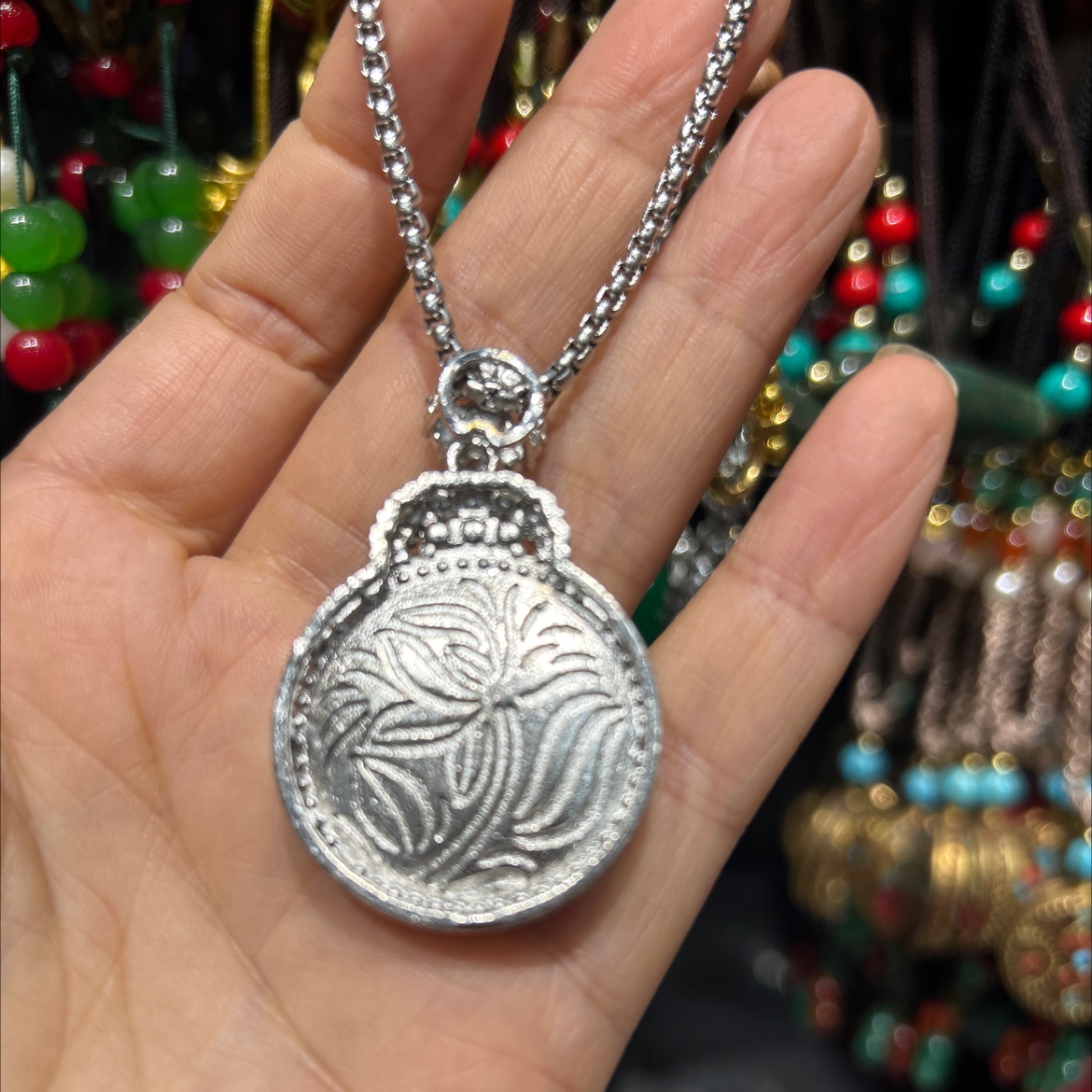 仿碧玉项链，长款毛衣链，链条微镶饰品挂件厂家批发diy配件合金底托详情图3