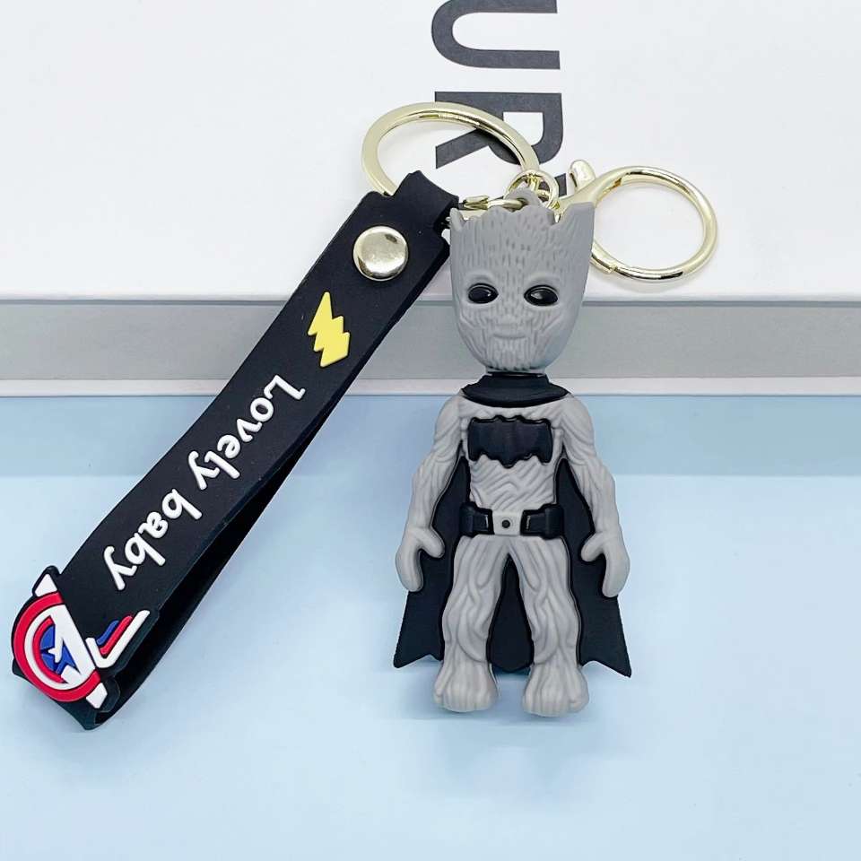 卡通创意漫威系列小树人钥匙扣可爱格鲁斯公仔汽车包包钥匙链圈环白底实物图