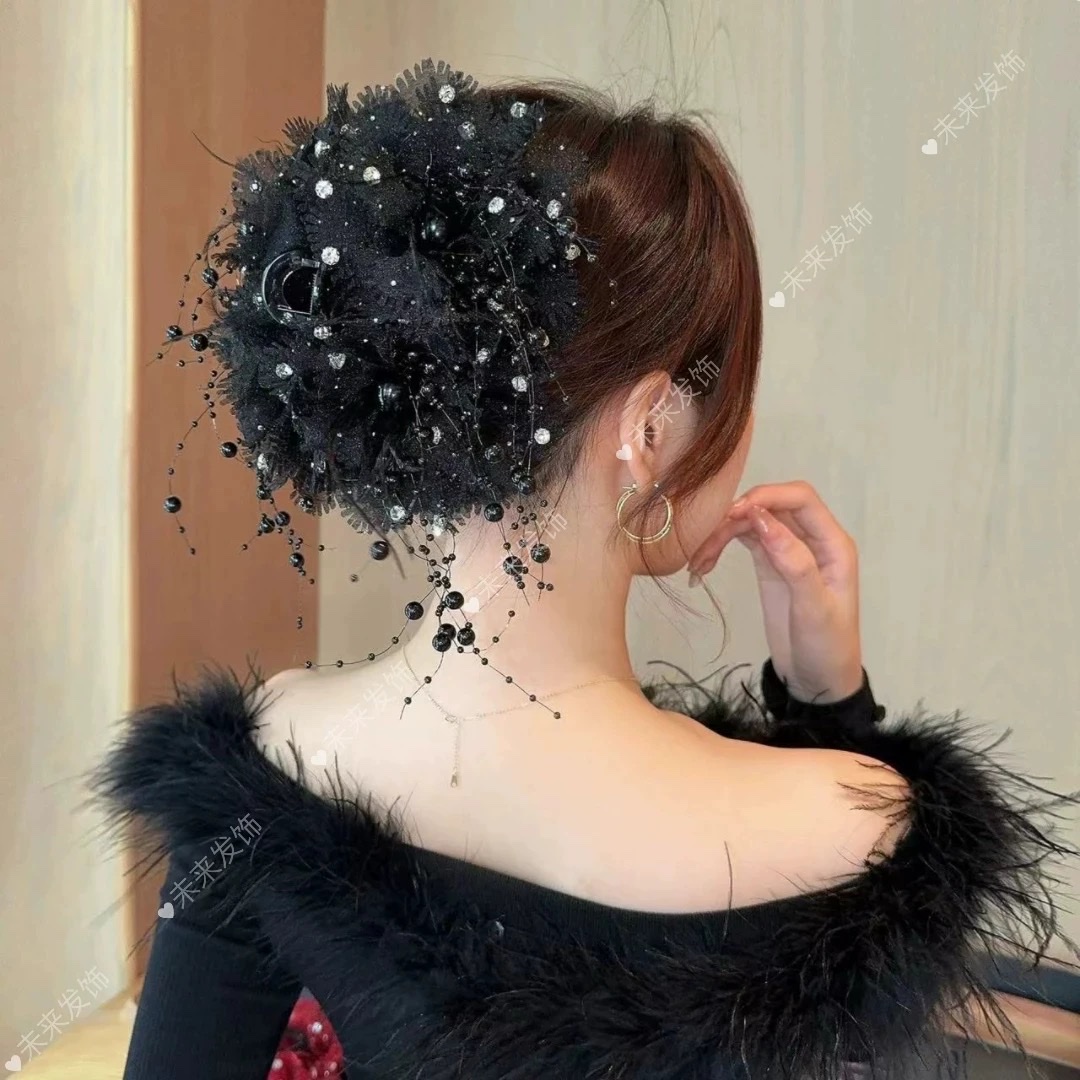 Korean style fashion trend two-flower tassel grab clip, 13 cm bottom clip details Picture