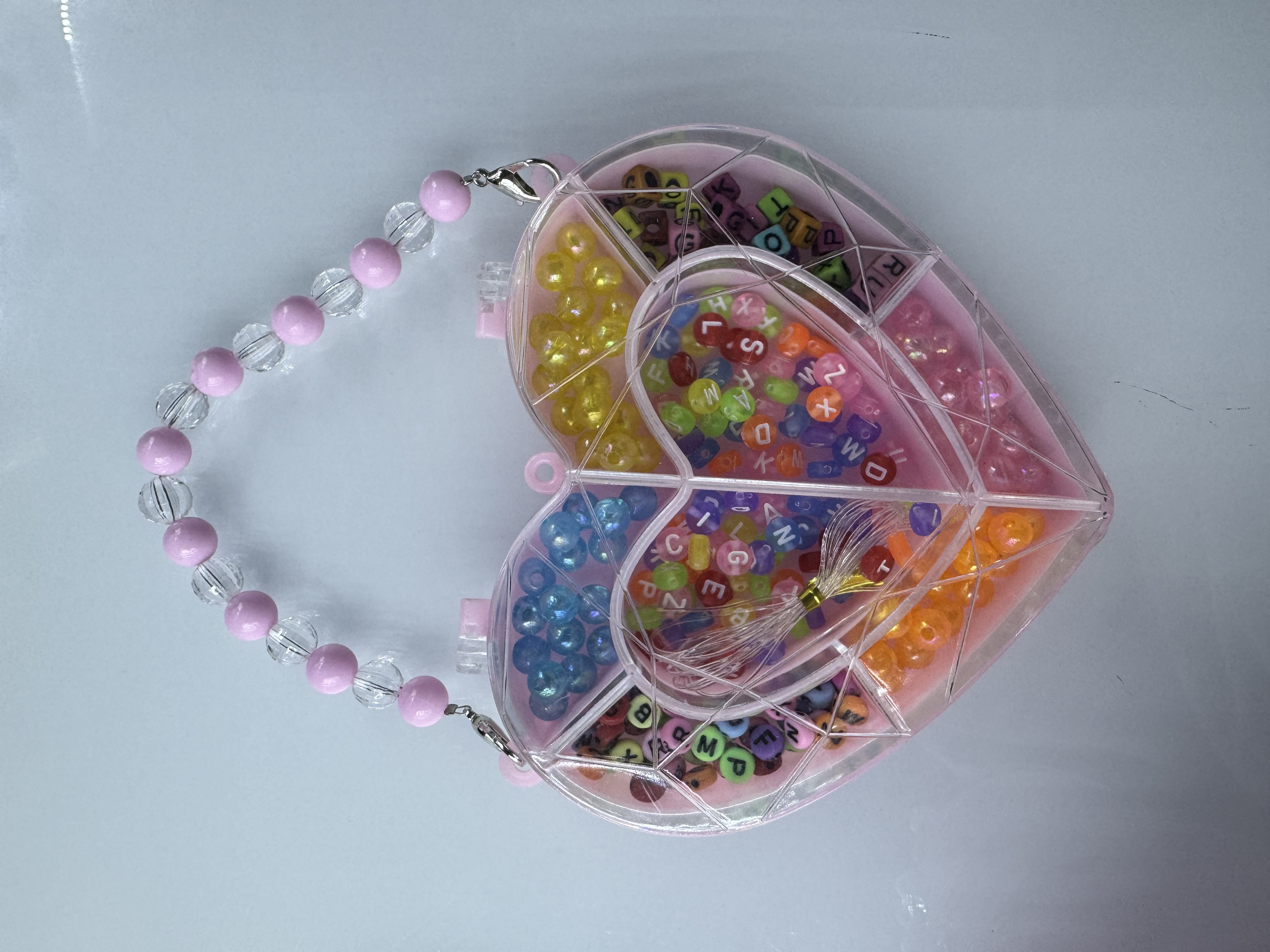 粉色手提爱心卡通串珠，DIY饰品，儿童智力玩具，卡爱卡通造型详情图2