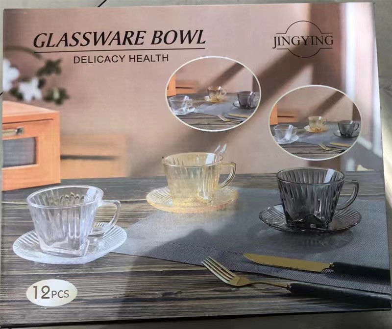 Glass craft cup, plate and coffee cup set detail image 2